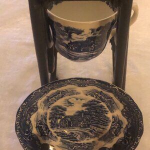 RARE Blue & White W. H. Grindley English Country Inns Teacup & Saucer; Used: #4